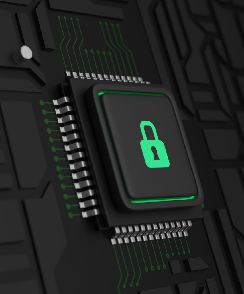 Online security dark background. 3d illustration